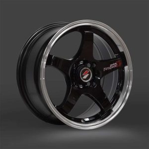 Lenso D1R Gloss Black Polished Lip 5 spoke alloy wheel