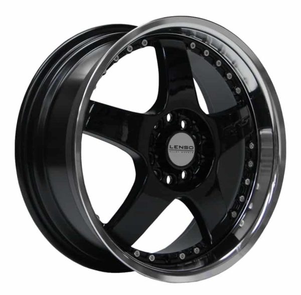 Lenso RS5 Gloss Black Mirror Lip 5 spoke alloy wheel