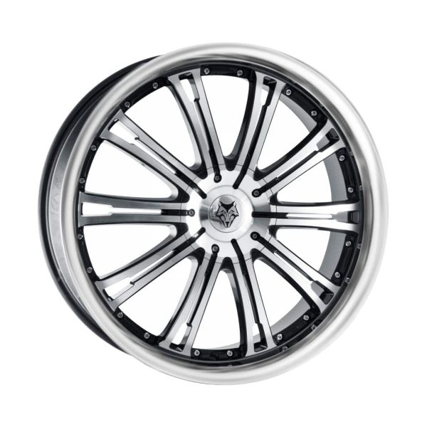 Wolf Design Vermont Black Polished Face and Rim angled 1024 alloy wheel