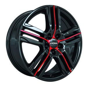 Ronal R57 Black Polished Red Spoke angle 1024 alloy wheel
